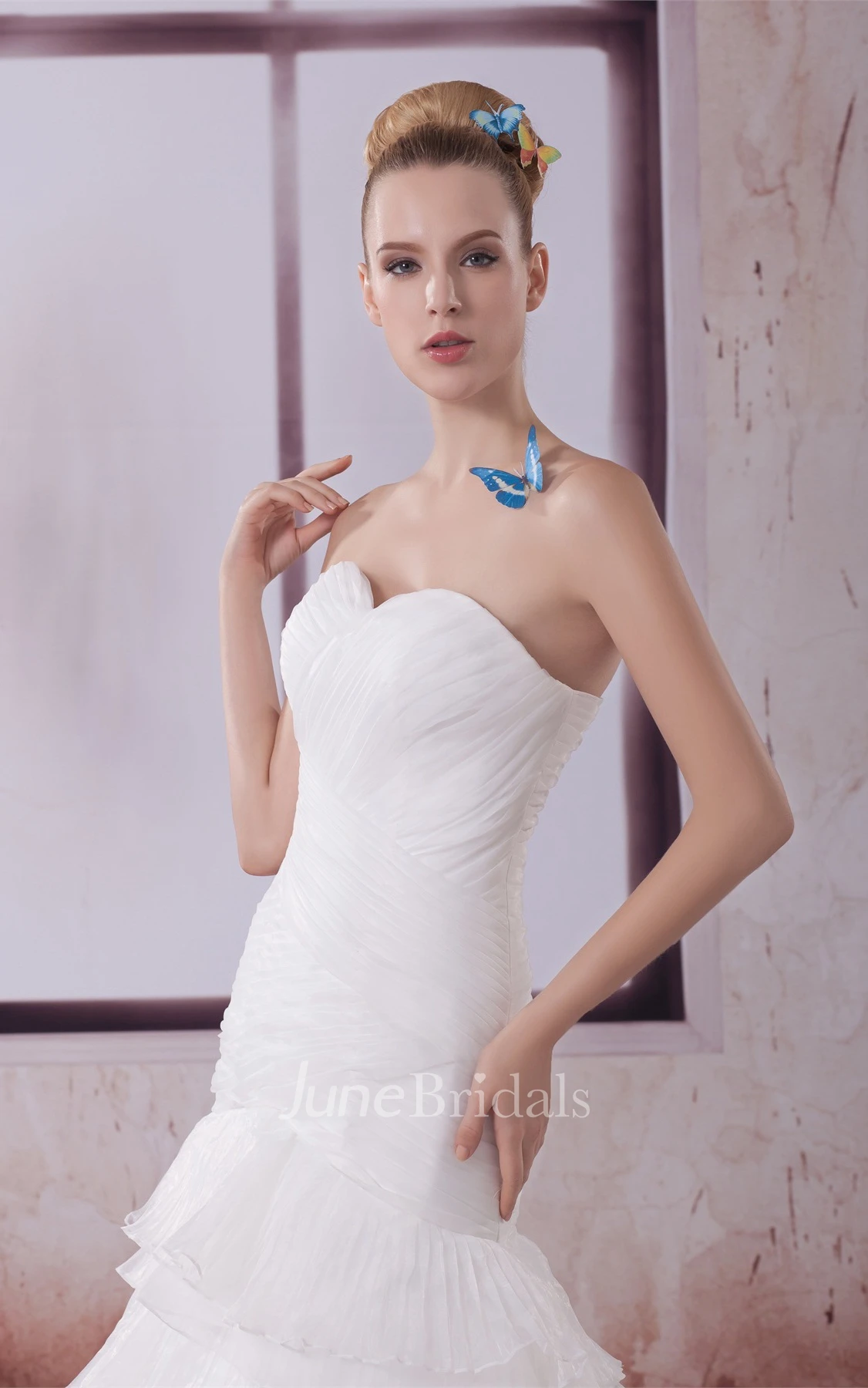 Sweetheart Criss-Cross A-Line Gown with Tiers and Court Train