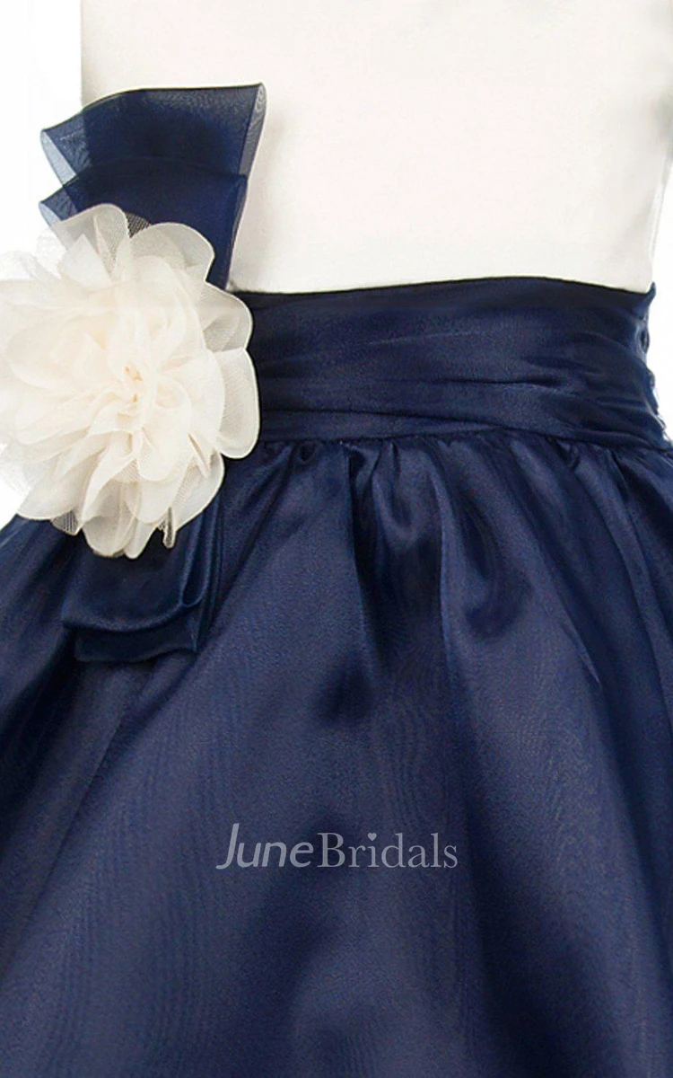Sleeveless A-line Dress With Flower and Pleats