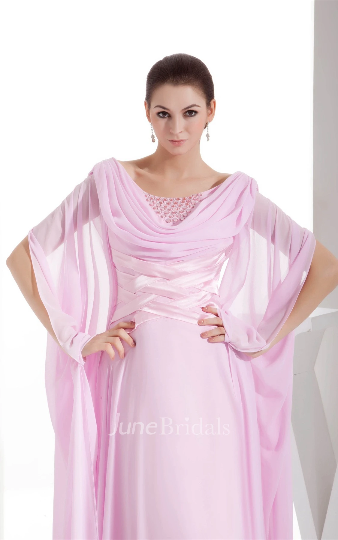 Cowl-Neck Chiffon Maxi Dress with Ruching and Stress
