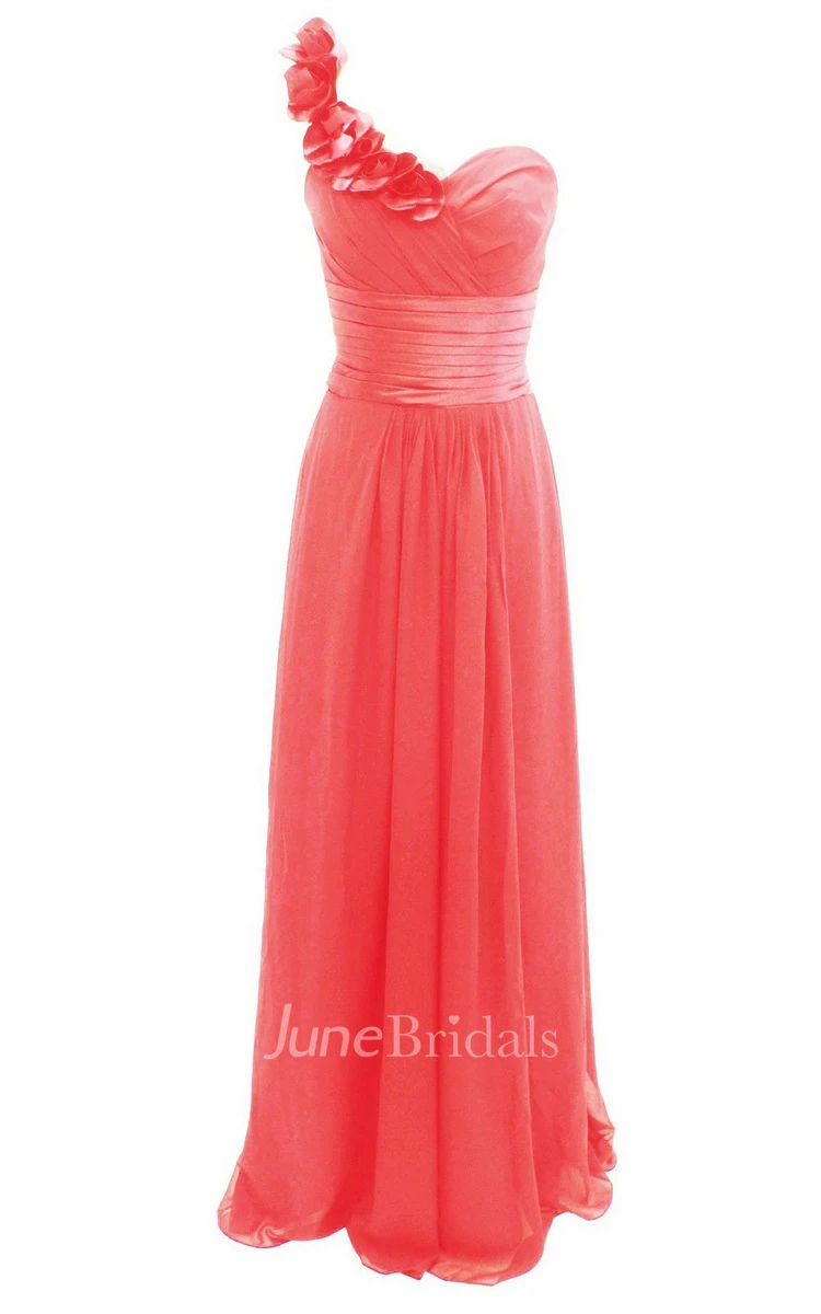 Floral One-shoulder Sweetheart A-line Gown With Ruched Band