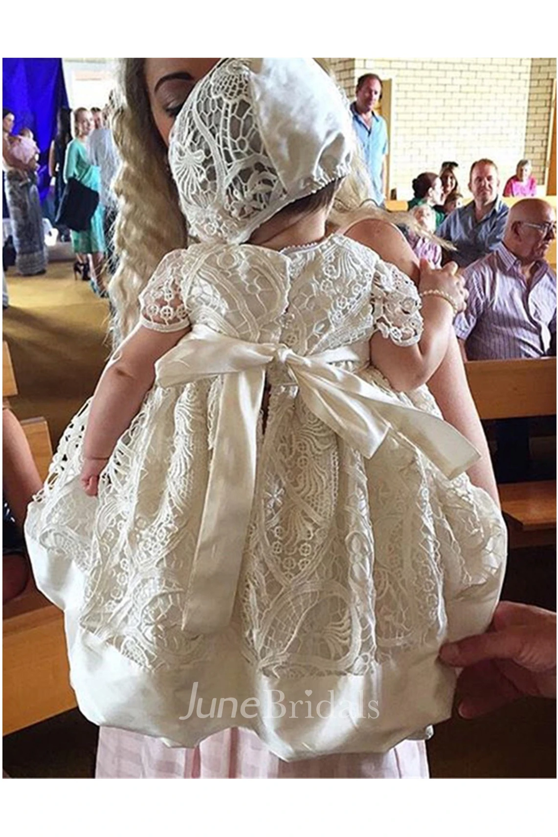 Elegant Lace Christening Dress With Trim