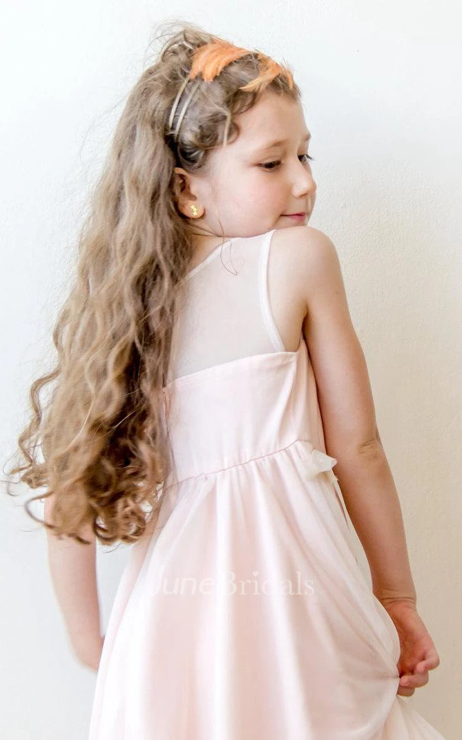 Strapped Tulle Dress With Scoop Neck and Pleats