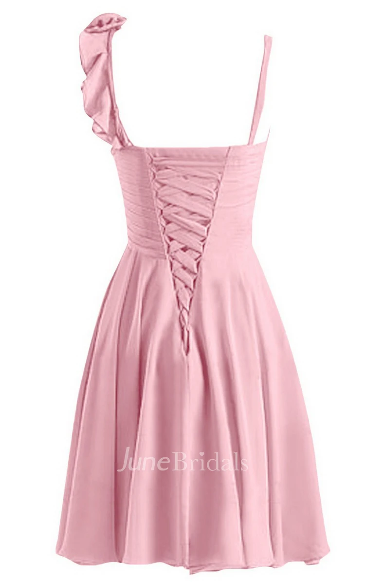 Spaghetti Straps Basque Waist Wedding Dress With 3D-Flower