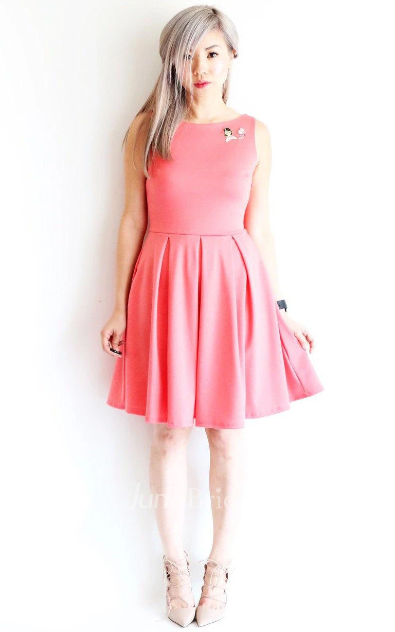 Knee-length A-line Satin Dress With Pleats And Bow