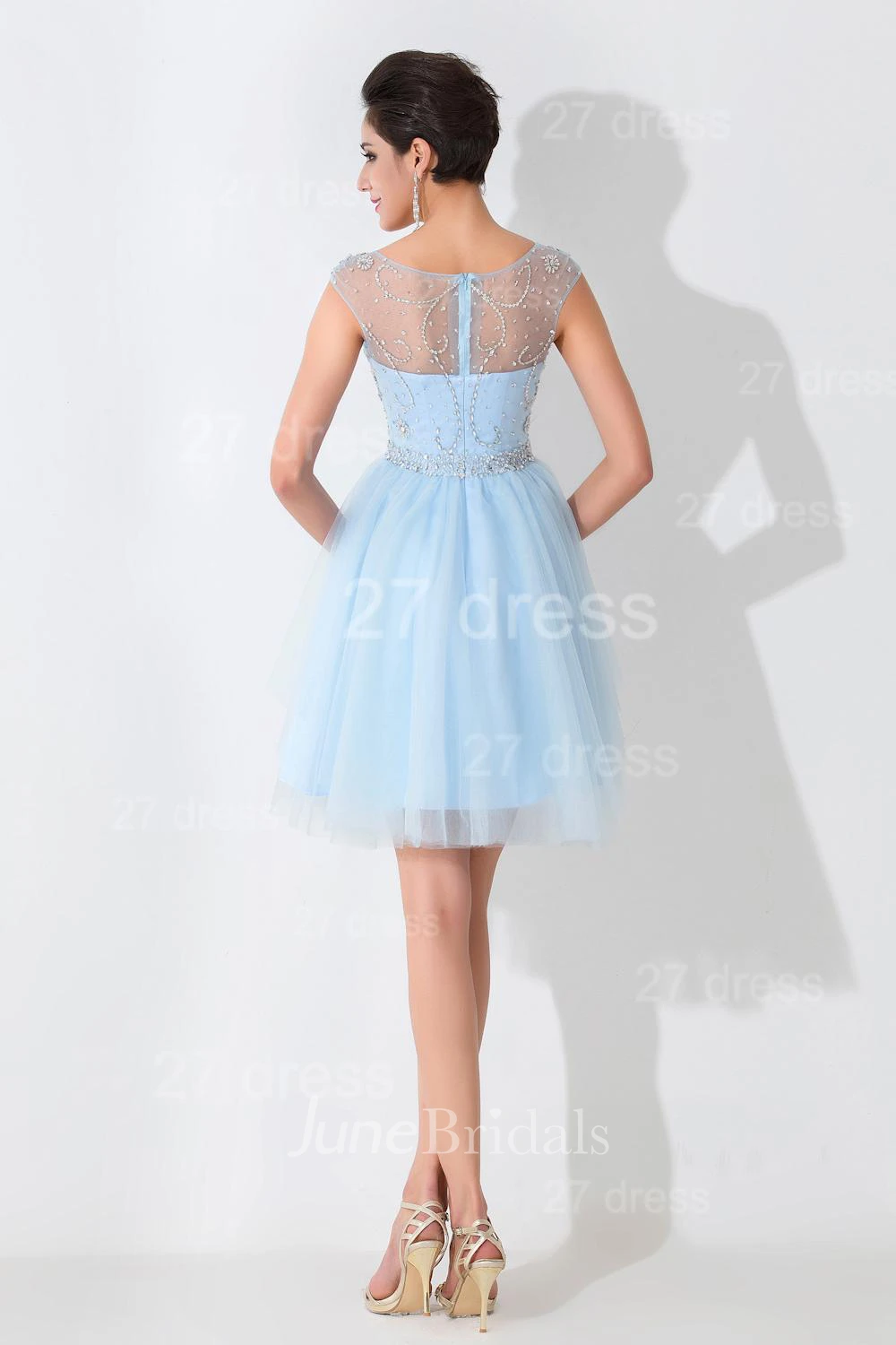 Glamorous Illusion Sleeveless Short Cocktail Dress With Crystals