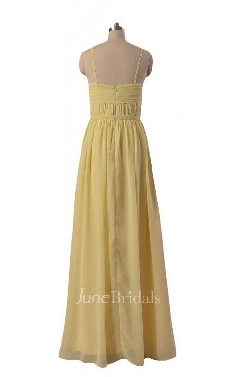 Spaghetti Straps Sweetheart Pleated A-line Gown With Band