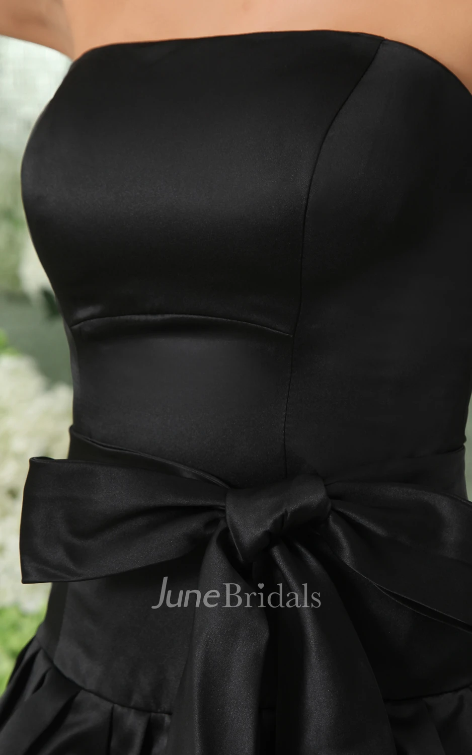 Strapless Satin Dress With Tiered Skirt And Ribbon