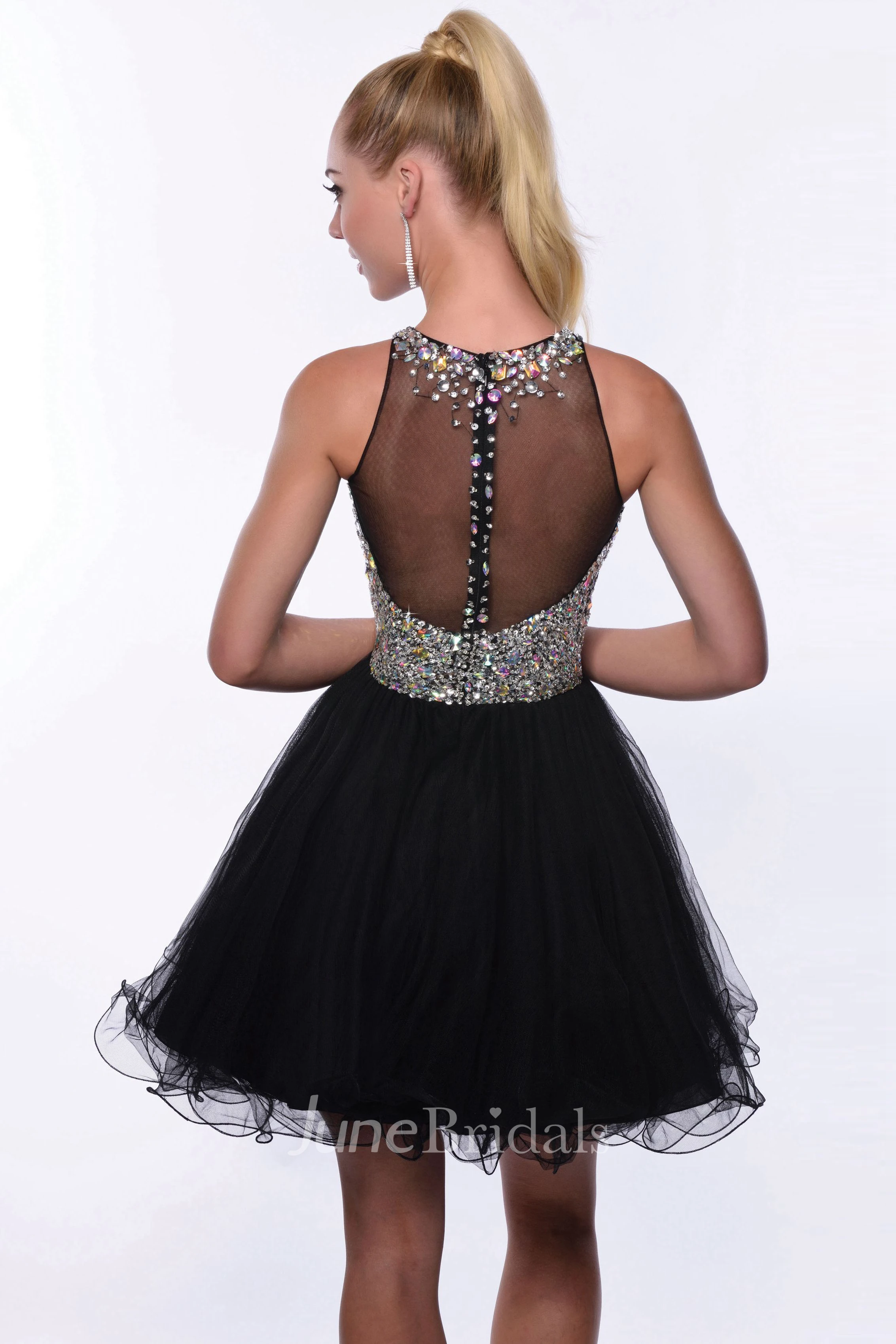 Tulle Sleeveless Jewel Neck Homecoming Dress With Polychrome Bodice