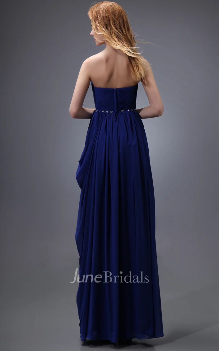 Draping Sweetheart Sleeveless Dress With Ruching And Crystal Detailing