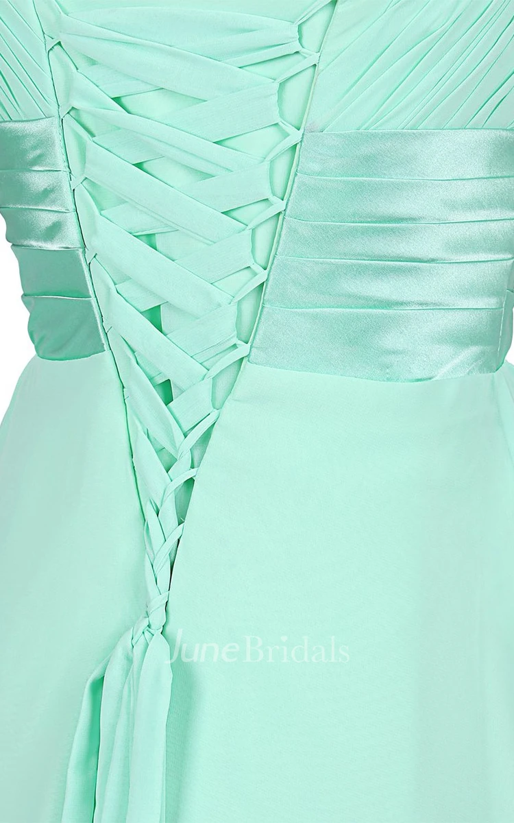 Straps Sweetheart Ruched Chiffon A-line Dress With Bow