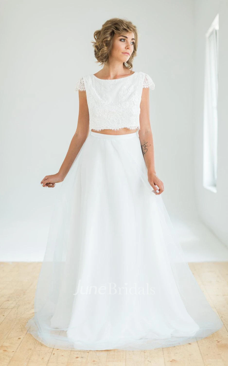 Two Piece Victorian Beadwork Crop Top Wedding Dress