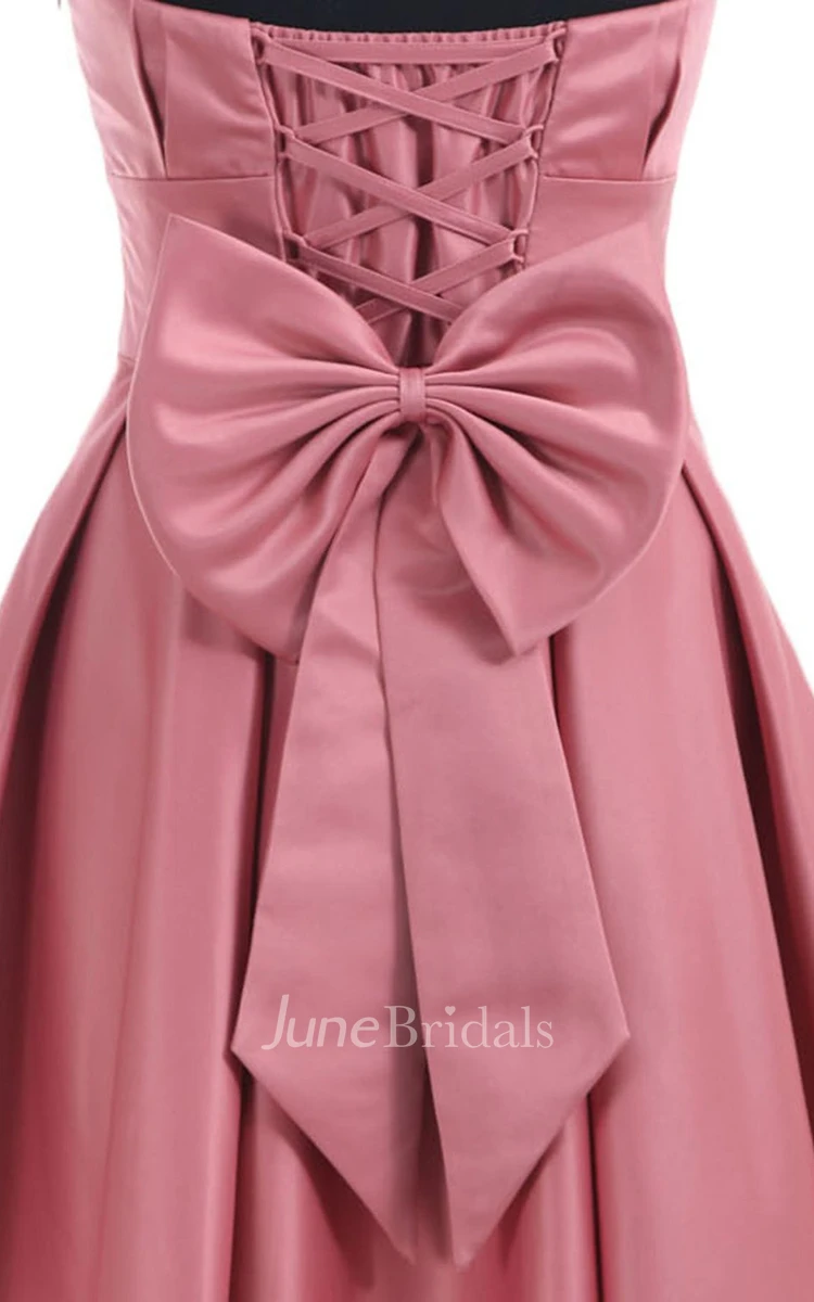 Strapless Pleated A-line Dress With Lace-up Back