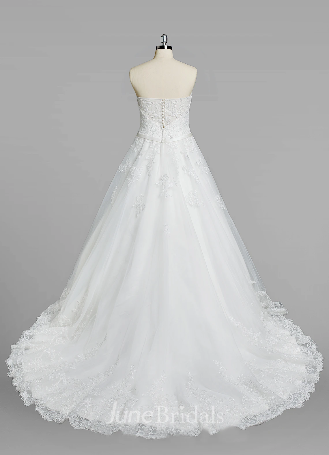 Strapless A-Line Lace Wedding Dress With Satin Belt