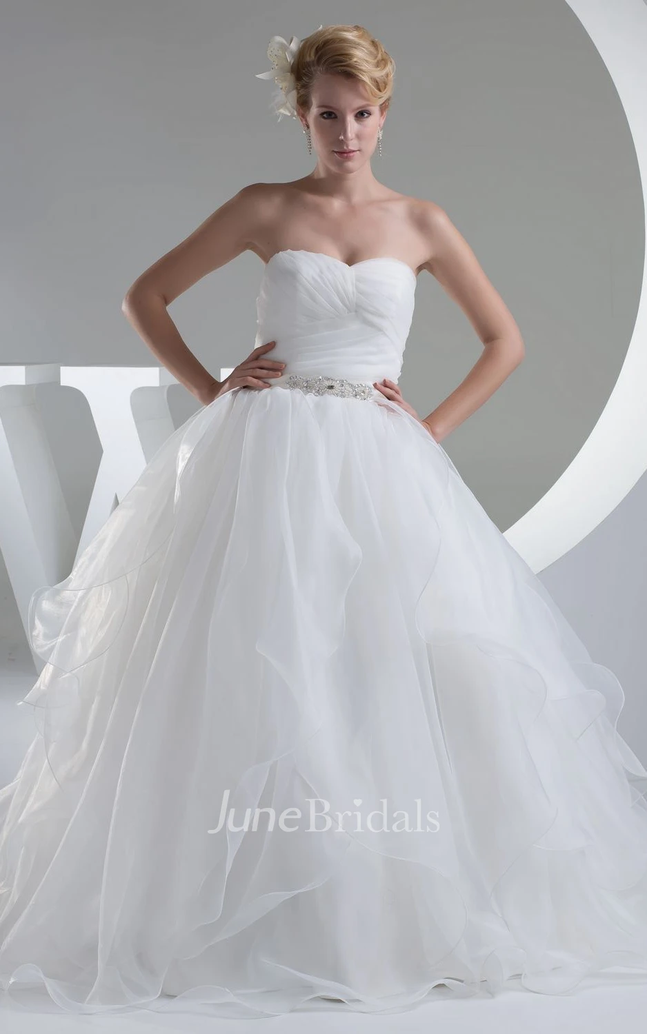 Strapless Criss-Cross Tulle A-Line Dress With Beaded Waist