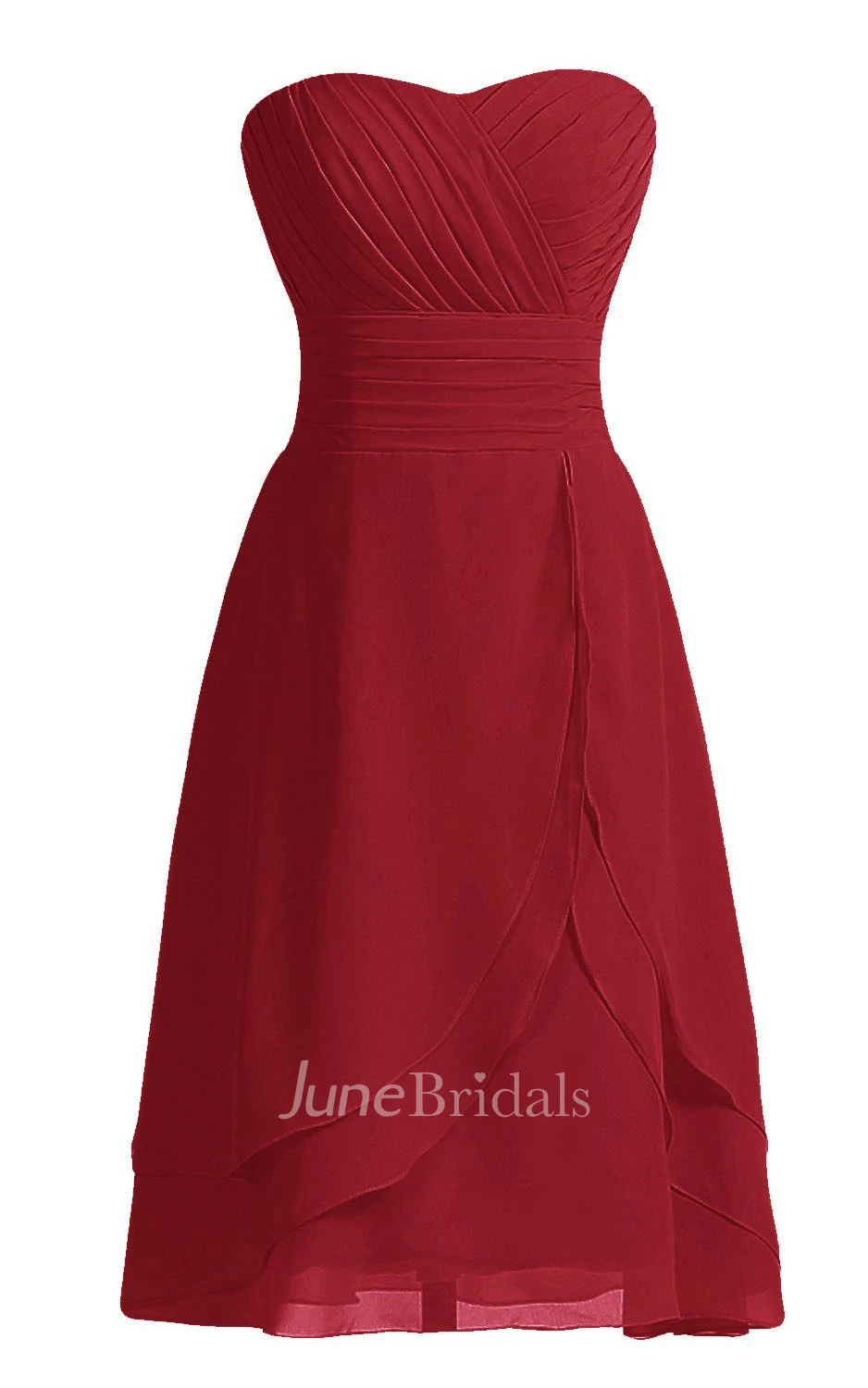 Sweetheart Asymmetrical Bodice Knee-length Layered Chiffon Dress
