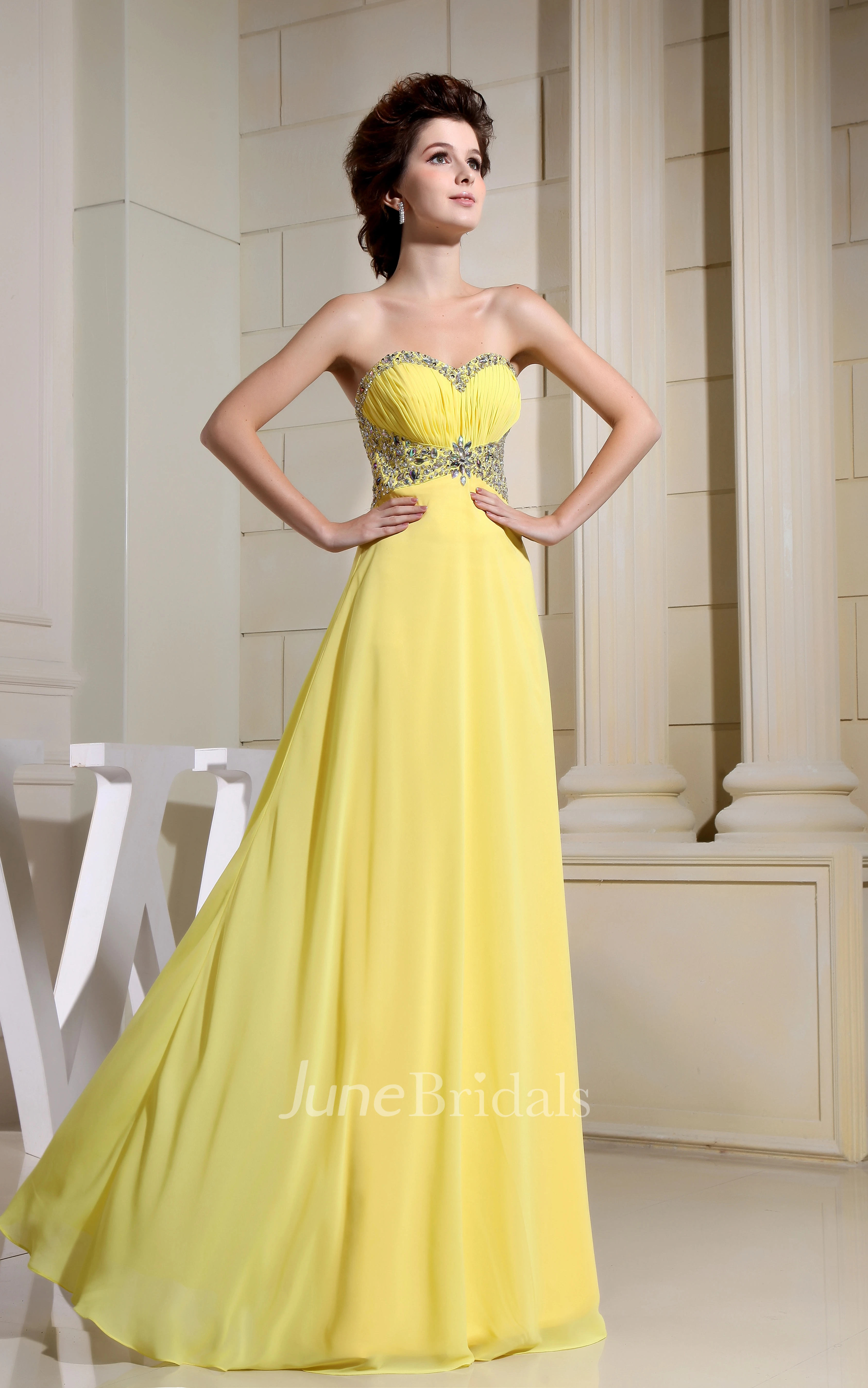 Sweetheart Floor-Length Sheath Dress With Beaded Top