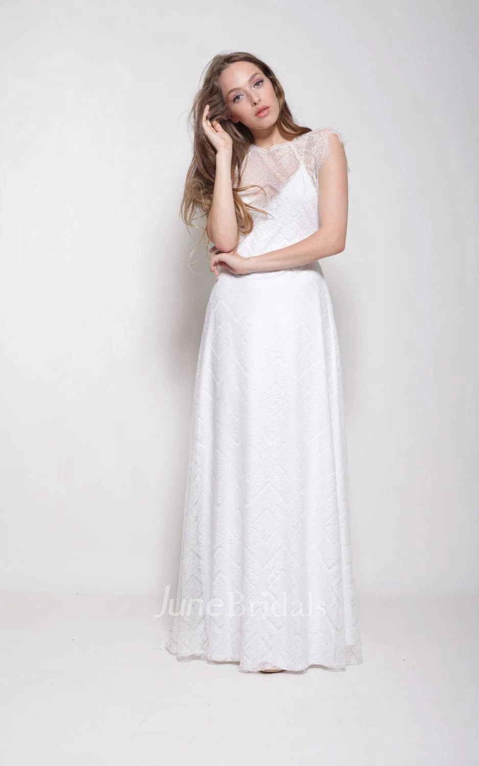 Sleeveless Lace Long Cap Dress With Illusion Back
