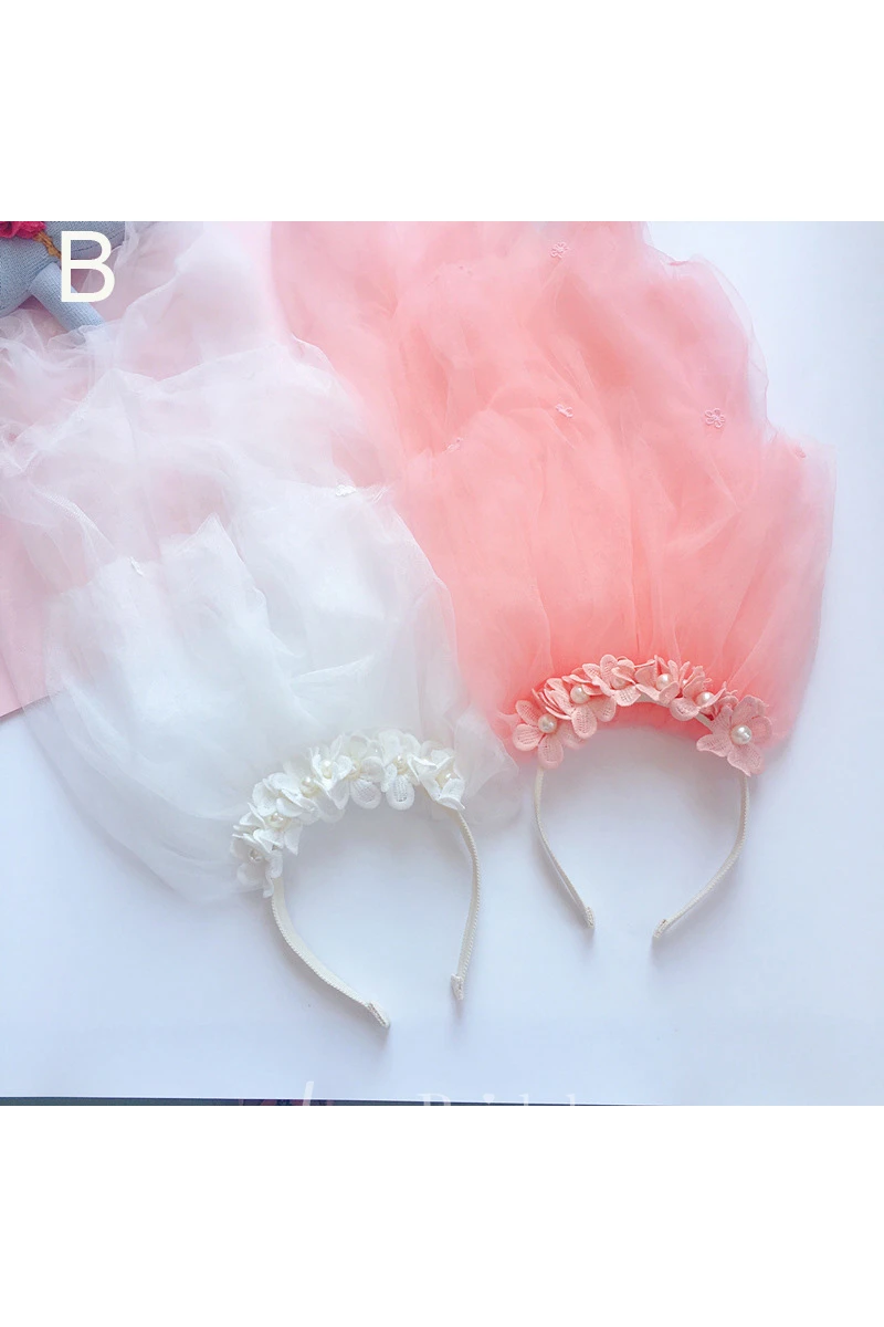 Special Diamond Pearl Crown Flower Girl Headband Tulle Veil