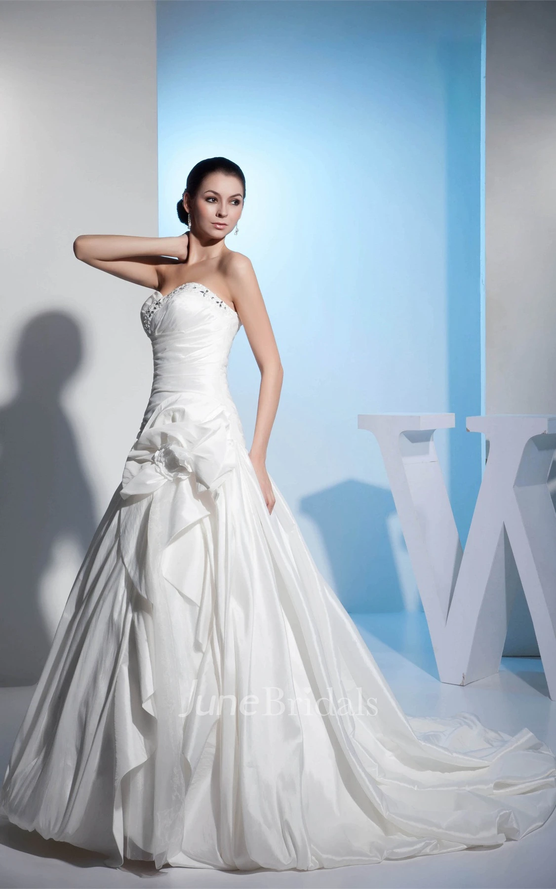 Sweetheart Criss-Cross A-Line Gown with Beading and Floral Waist