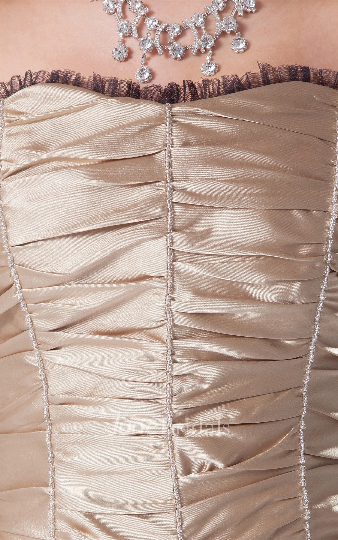 Strapless Knee-Length Dress with Overall Ruched Design