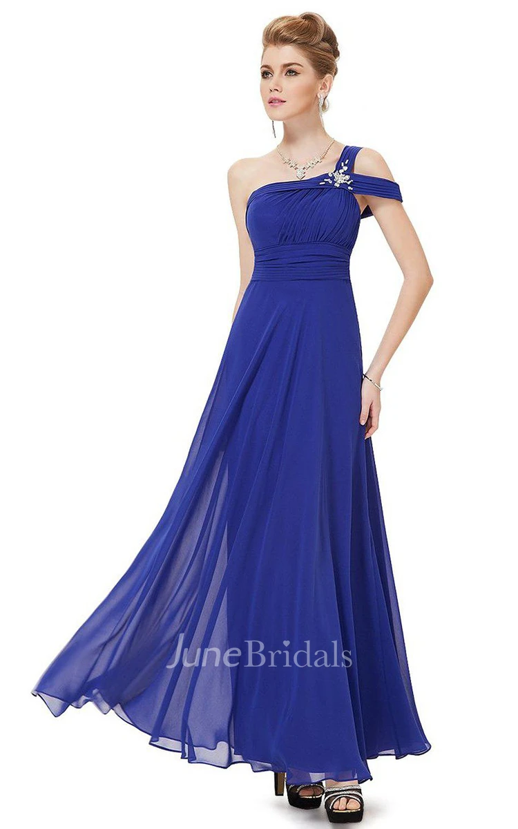 One-shoulder A-line Chiffon Dress With Beadings