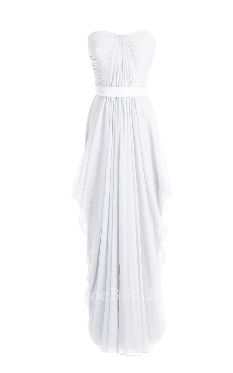 Chic Asymmetrical Ruched A-line Gown With Satin Band