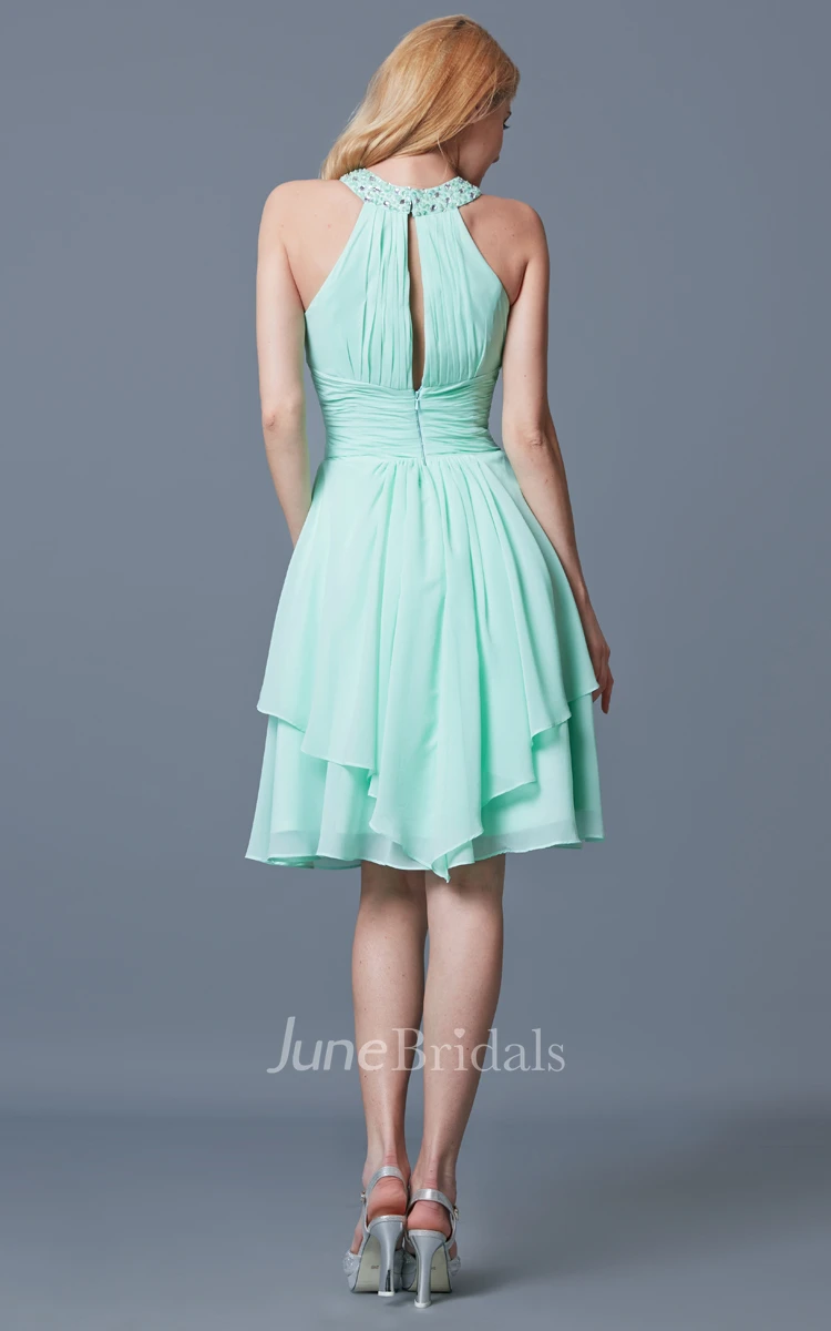 Halter Short Empire Chiffon Bridesmaid Dress With Ruffles