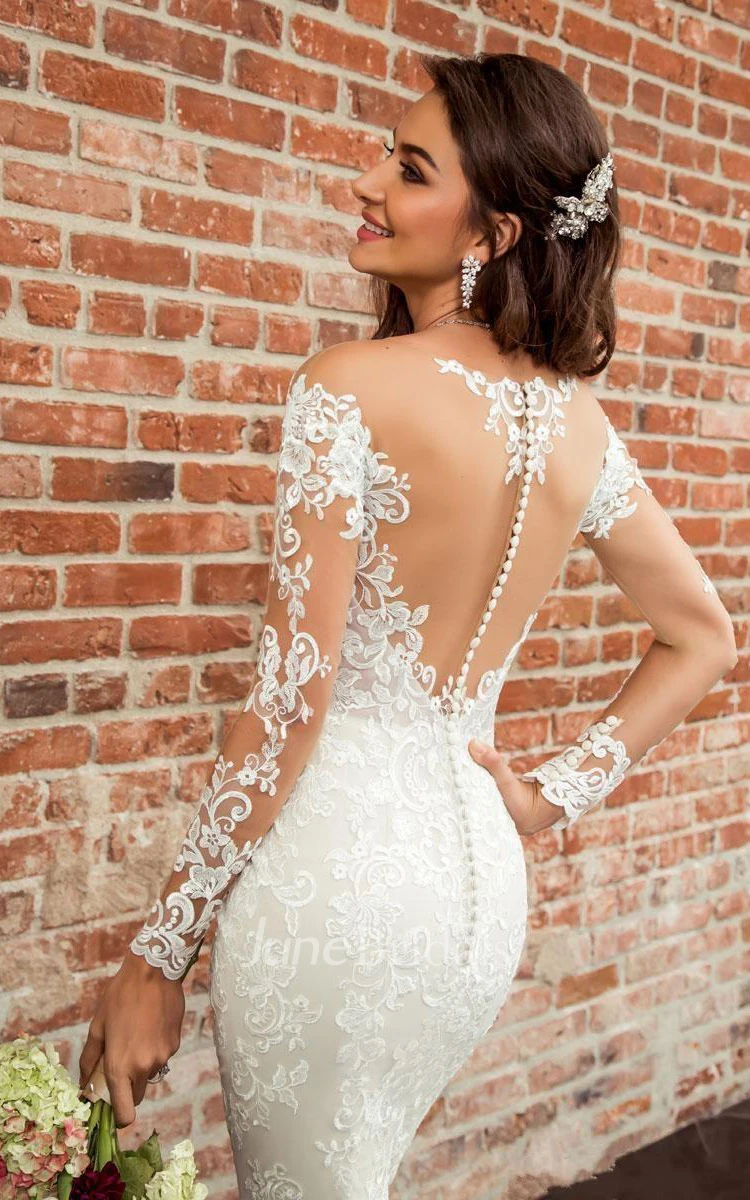 Sexy Mermaid Floor-length Court Train Lace Bateau 3/4 Length Sleeve Wedding Dress