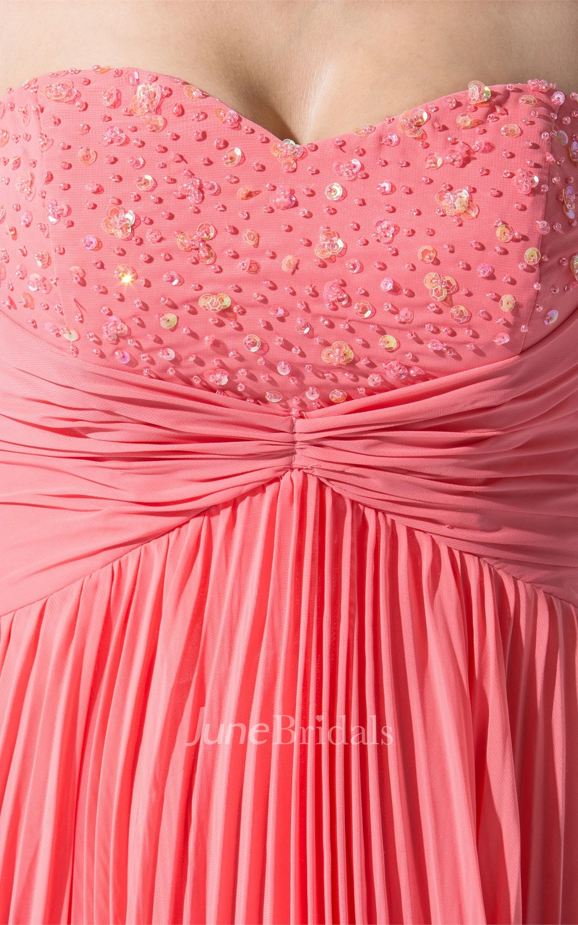 Lovely Sweetheart Knee-Length Beaded Gown with Ruching and Pleats