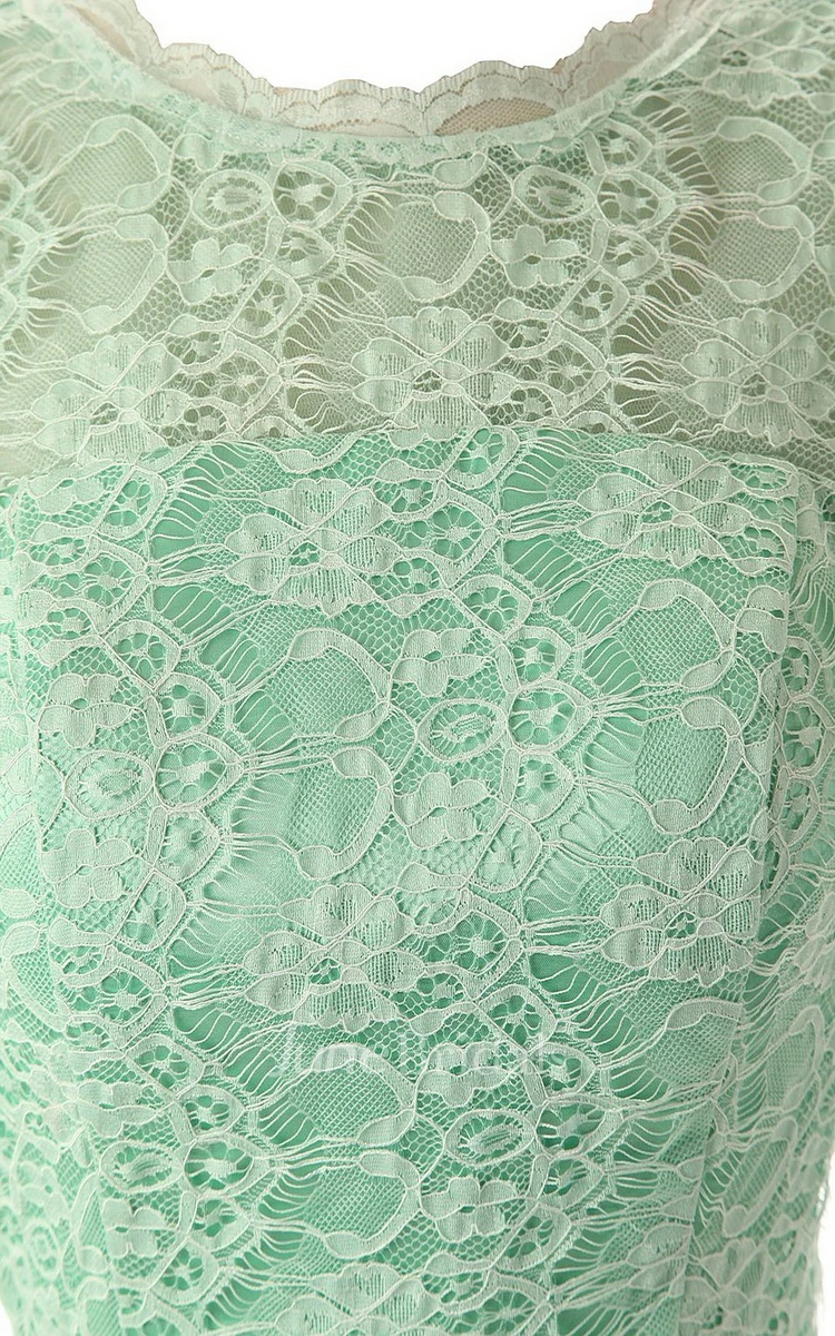 High-neck Long Chiffon Dress With Lace Bodice