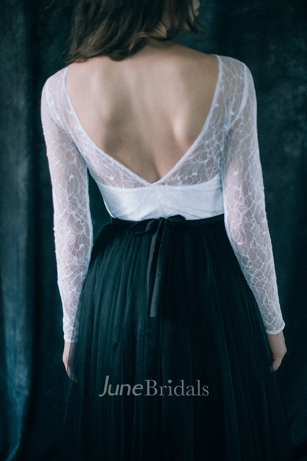 Sheath Bateau Floor-length Weding Dress Long Sleeve Deep-V Back With Pleats Black Wedding Dress