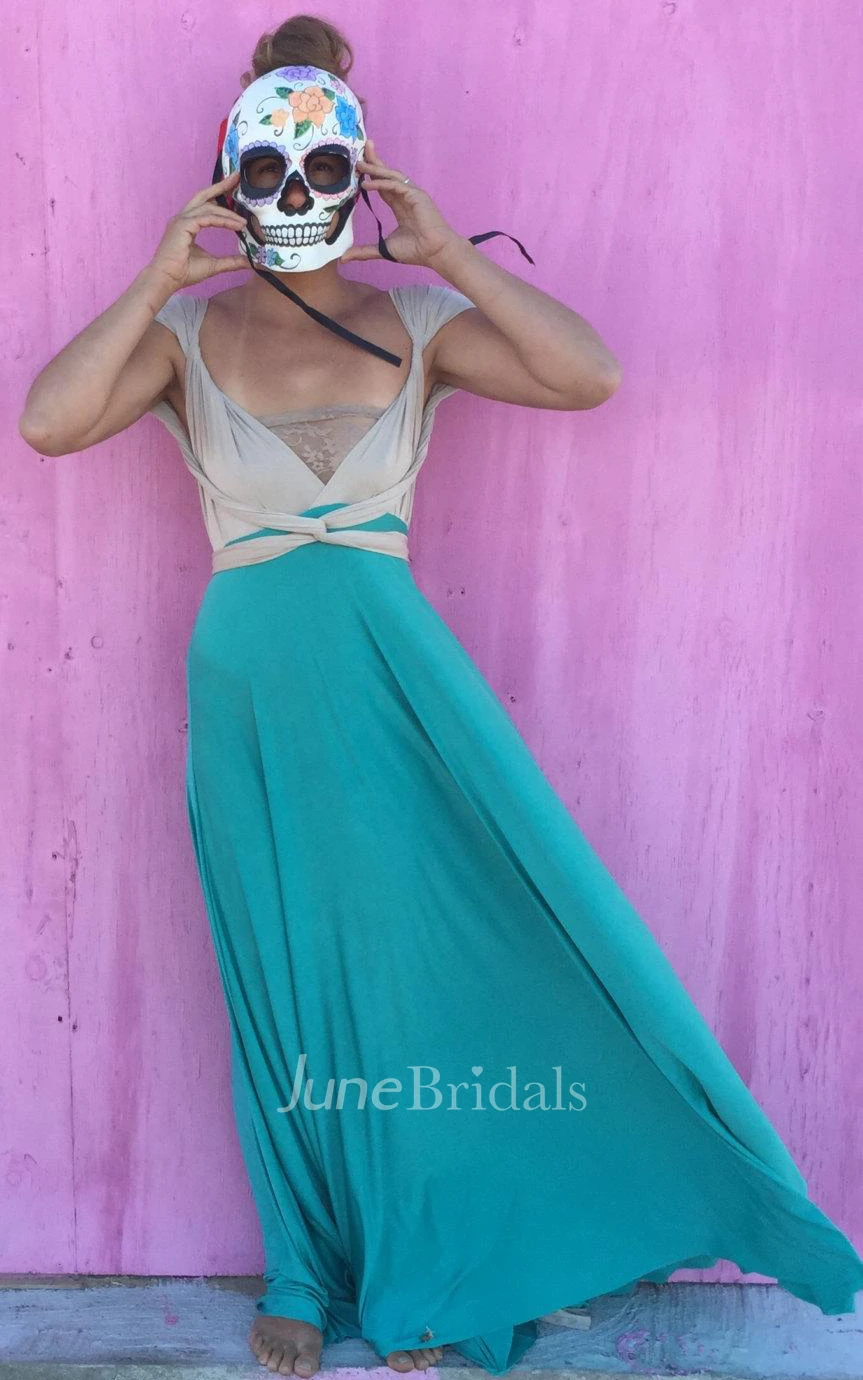 Cap Sleeve Two-Tone Floor-Length Dress