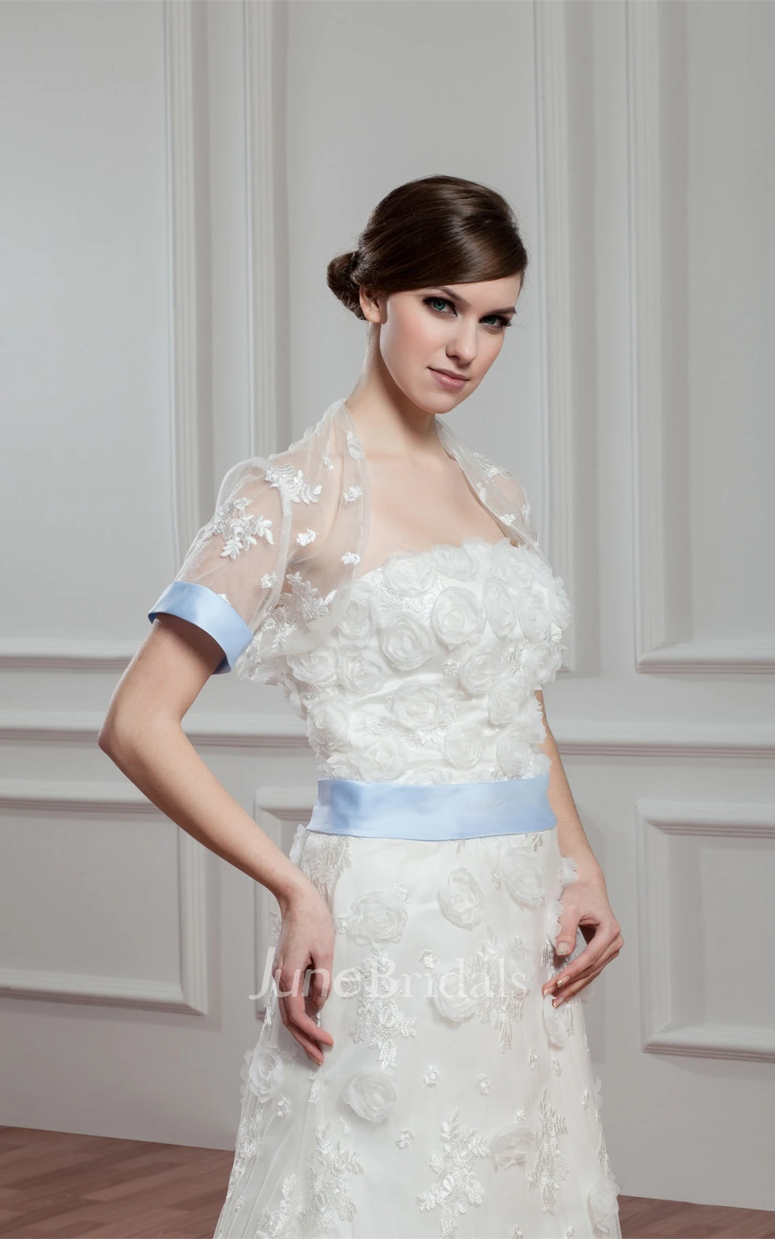 Floral Strapless A-Line Floor-Length Dress with Appliques