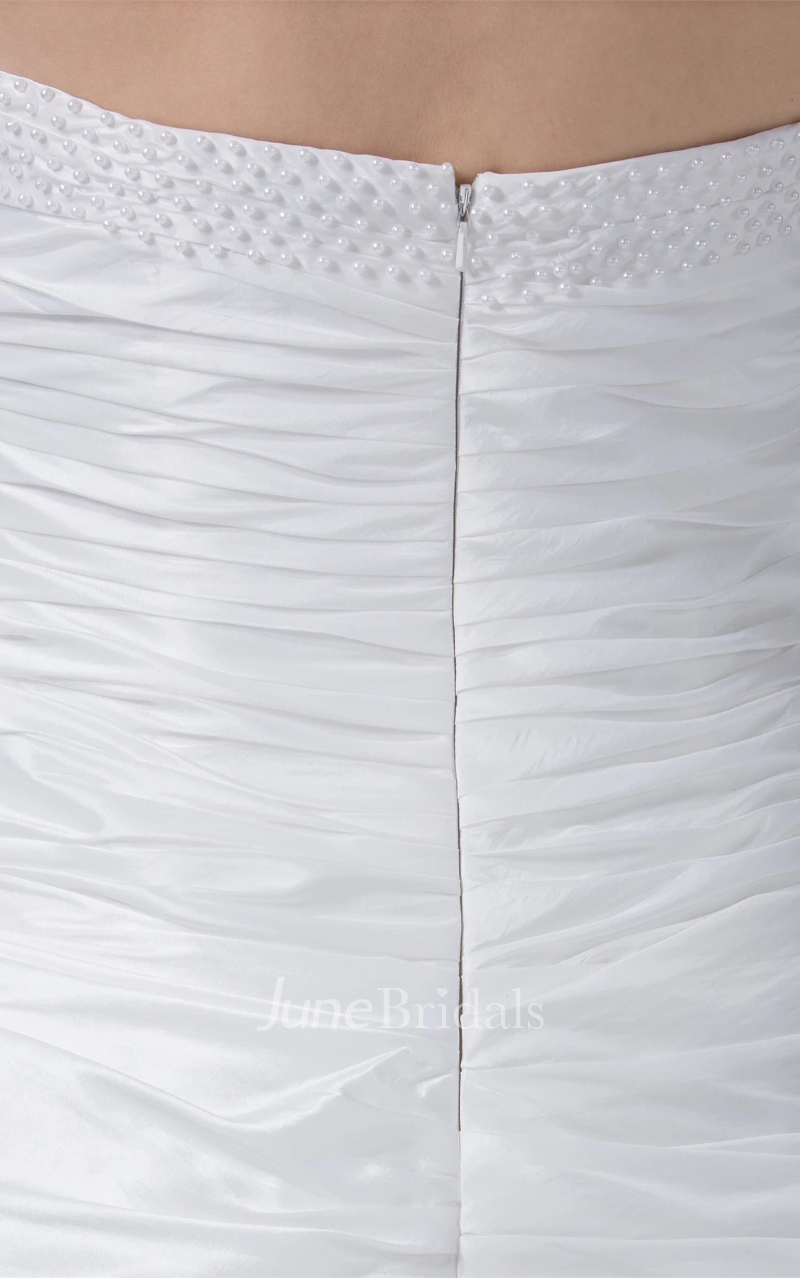 Ruched A-Line Strapless Side Draping Gown with Court Train and Zipper Back