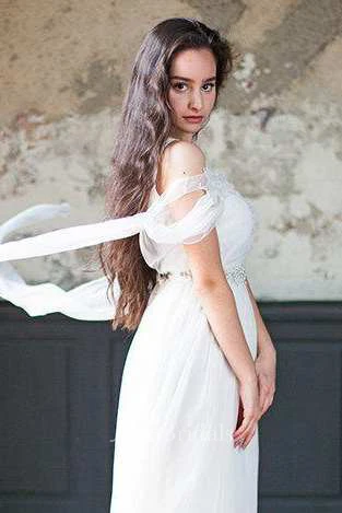 Chiffon Tulle Beaded Lace Wedding Dress