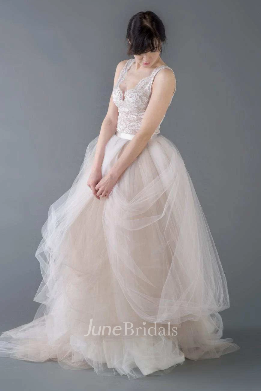 Tulle Organza Lace Button Zipper Wedding Dress