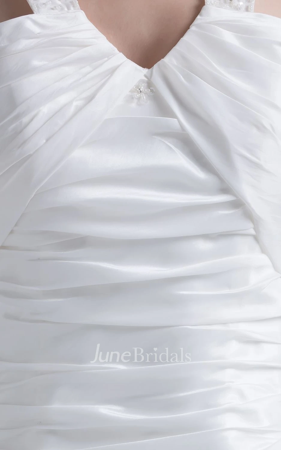 Sleeveless Notched Ruched A-Line Dress With Pick Up and Beaded Straps