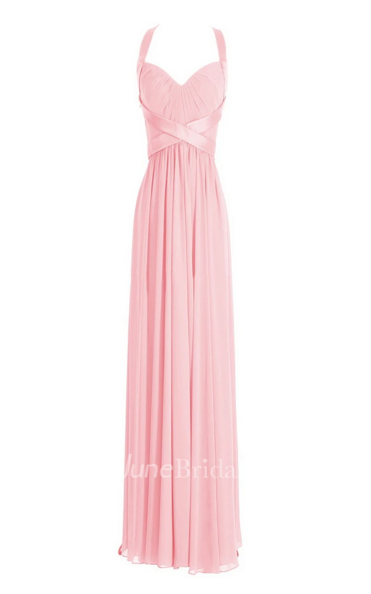 Sleeveless Empire Long Chiffon Crisscross Dress