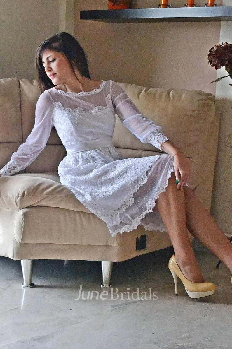 Short Mini Tea-Length Tulle Lace Warm Wedding Dress