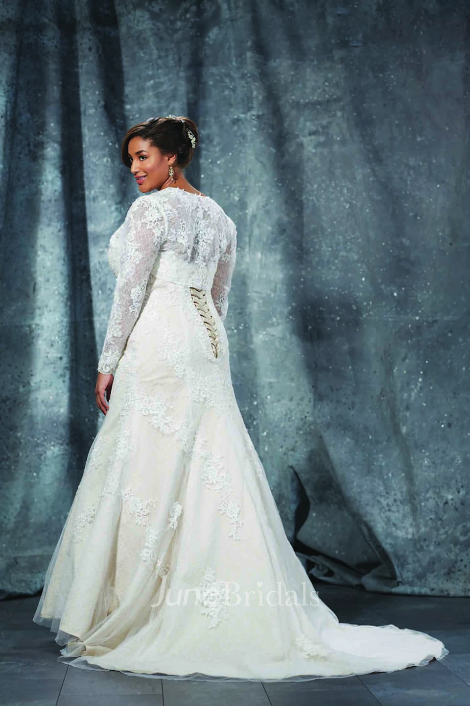 A-Line Long Sweetheart Long Sleeve Lace Brush Train Corset Back Cape Dress