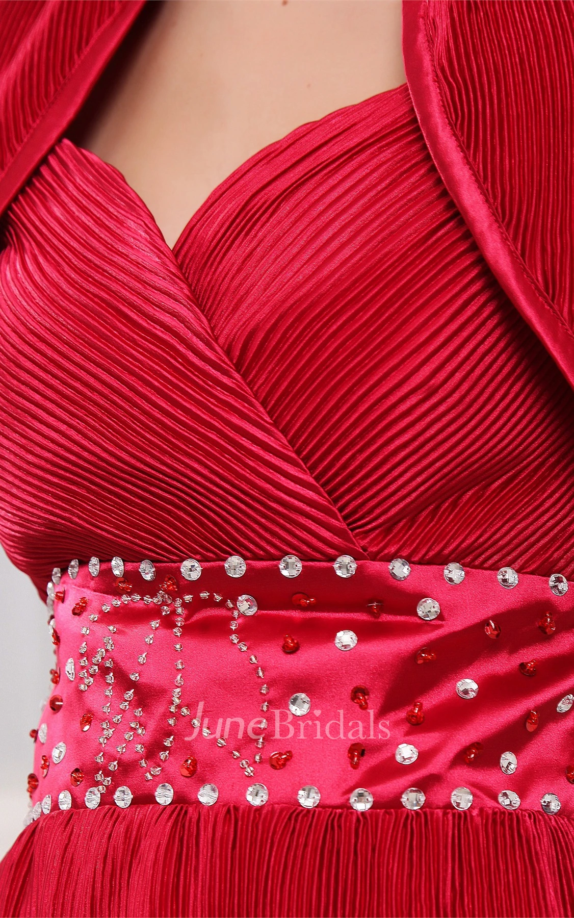 Ruffled Hem Ruched Knee-Length Dress with Bead Waist and Bolero