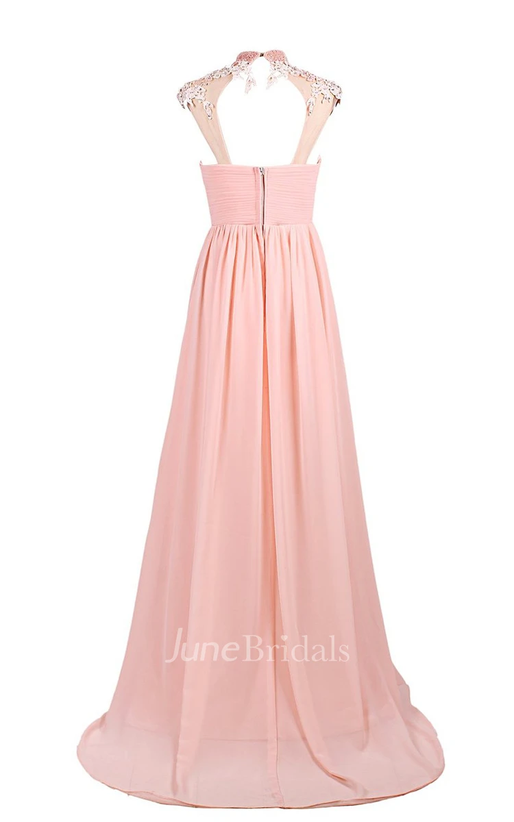 High Neck A-line Gown With Beaded Lace Appliques