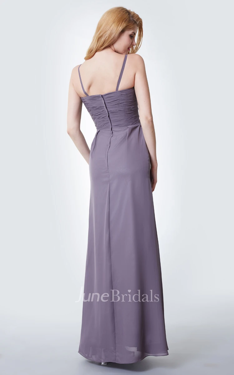 Sleeveless Draped Chiffon Gown With Ruching and Side Split