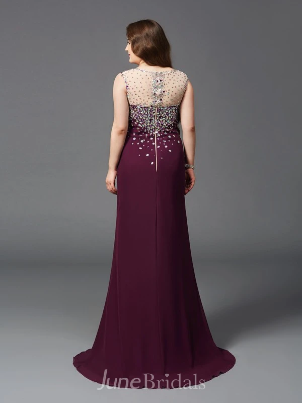 Sheath Floor-length V-neck Sleeveless Jersey Split Front Beading Illusion Dress