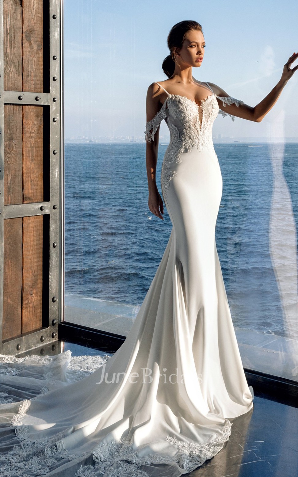 Sleeveless Mermaid Spaghetti Satin Chapel Train Wedding