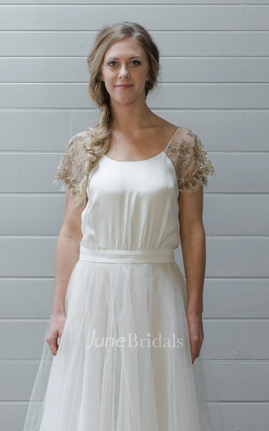 Paige Wedding With Copper Beading And Tulle Skirt Ivory Dress