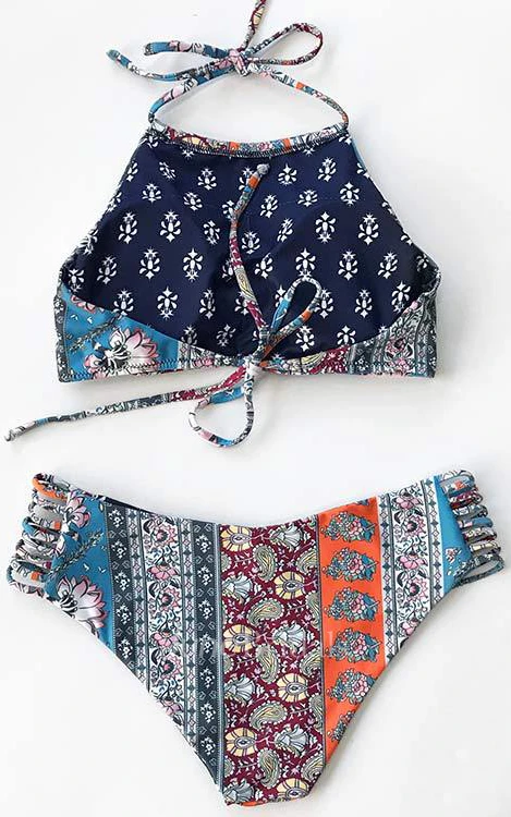 Floral Print Halter Bikini Set