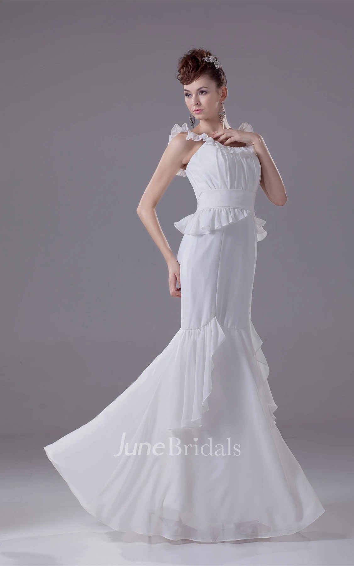 V-Neck Sleeveless Mermaid Chiffon Dress with Draping