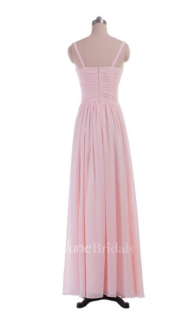 Sleeveless V-neck Chiffon Dress With Crisscross Ruching