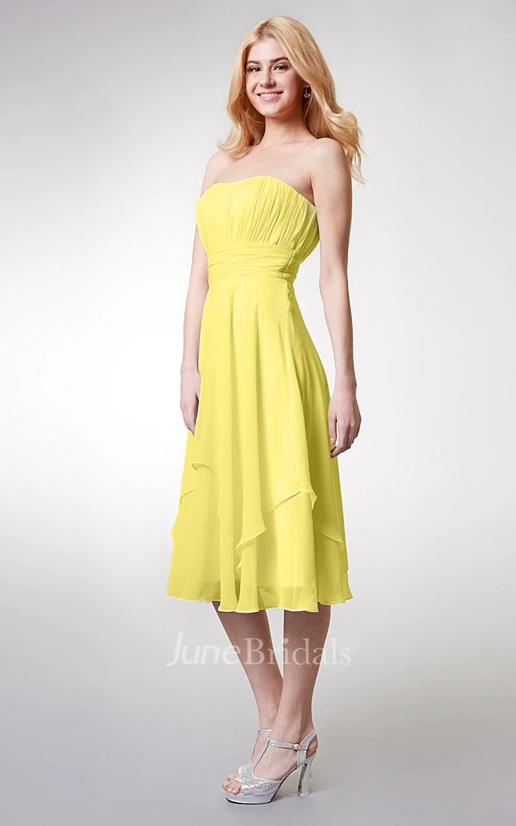 Strapless Empire Tea-length Layered Bridesmaid Dress